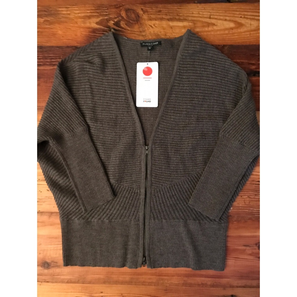 Eileen Fisher cropped wool cardigan with 2-way zip